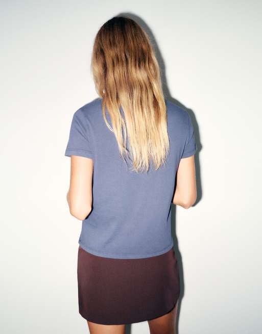 Pull&Bear t-shirt med strassgrafik i marinblått, 4 av 7