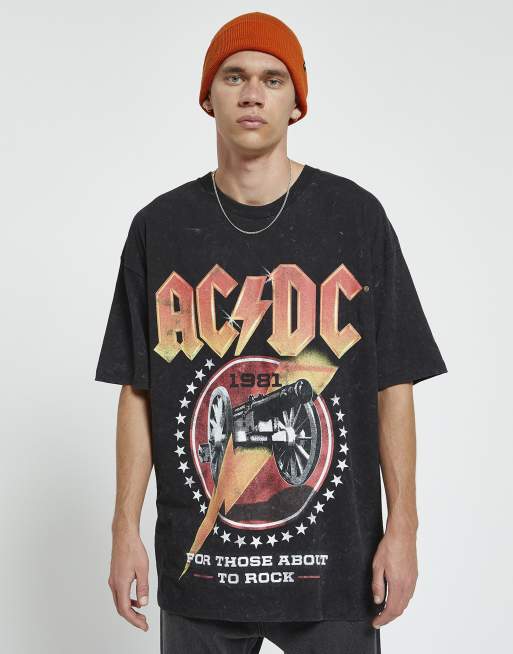 Pull&Bear - T-shirt met AC/DC-print in zwart