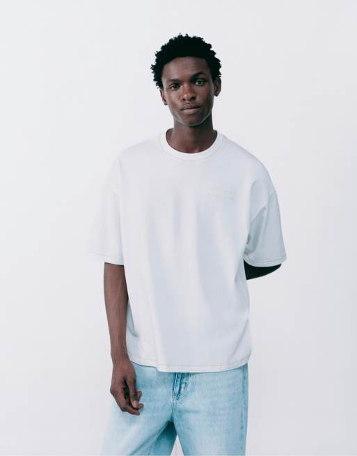 Pull&Bear - T-shirt met borduursel in beige, 2 van 7