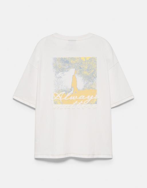 Pull&Bear - T-shirt met borduursel in beige, 6 van 7