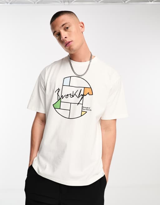 Pull&Bear - T-shirt met Brooklyn-print in wit 