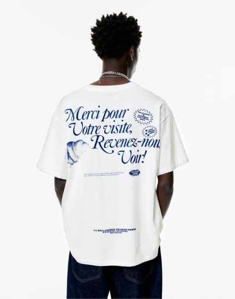 Pull&Bear - T-shirt met croissant-print in wit - view 1
