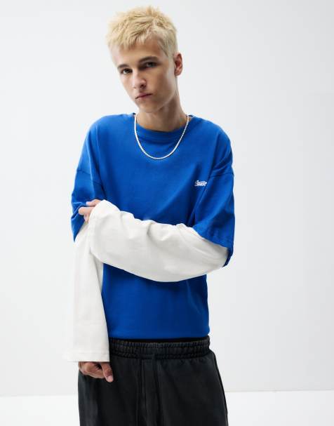 Pull&Bear T-shirt met dubbele mouwen in diepblauw - view 1