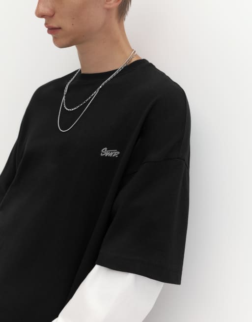 Pull&Bear T-shirt met dubbele mouwen in zwart, 3 van 7