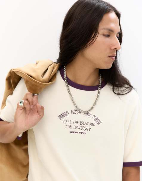 Pull&Bear - T-shirt met geborduurde slogan in beige - view 1