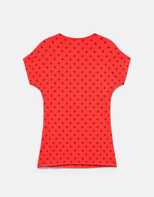 Pull&Bear T-shirt met geknoopte halslijn in rood, 7 van 7