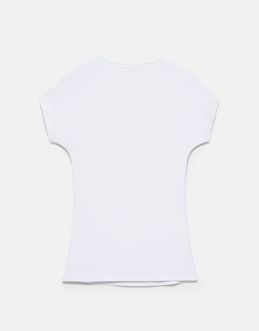 Pull&Bear T-shirt met geknoopte halslijn in wit, 7 van 7