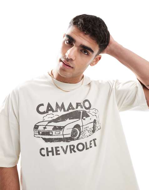 Pull&Bear - T-shirt met grafische 'Chevrolet' print in beige - view 1