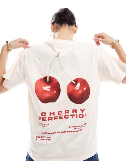 Pull&Bear - T-shirt met grafische kersenprint in lichtroze