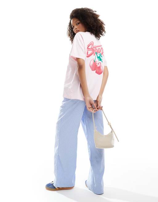 Pull&Bear - T-shirt met grafische kersenprint in roze