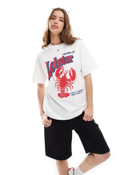 Pull&Bear - T-shirt met grafische kreeftenprint in blauw - view 1