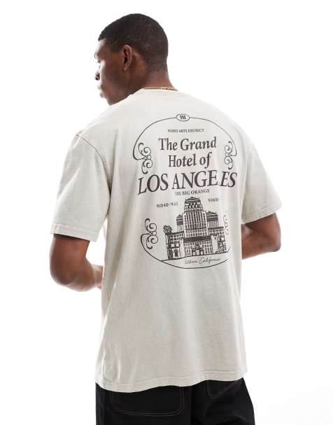Pull&Bear - T-shirt met grafische 'Los Angeles'-print in lichtgrijs - view 1