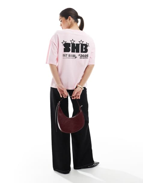 Pull&Bear - T-shirt met grafische print in roze - view 1