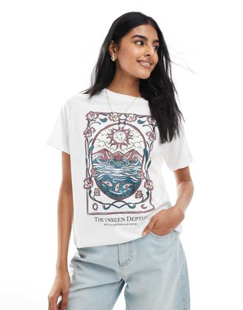 Pull&Bear - T-shirt met grafische print in wit - view 1
