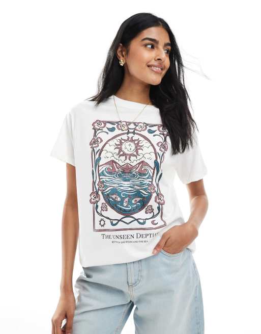Pull&Bear - T-shirt met grafische print in wit