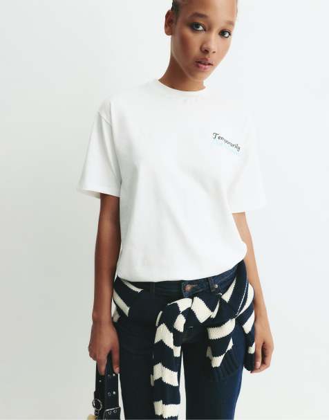 Pull&Bear - T-shirt met grafische TV-print in wit - view 1