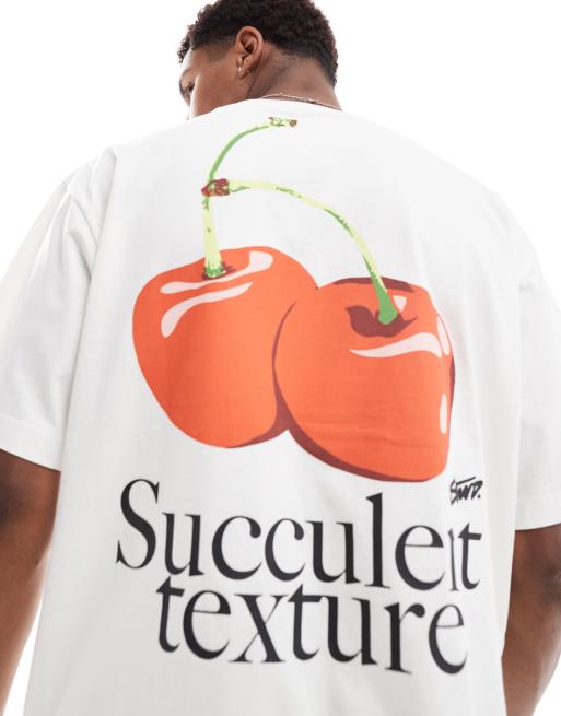 Pull&Bear - T-shirt met kersenprint op de achterkant in wit