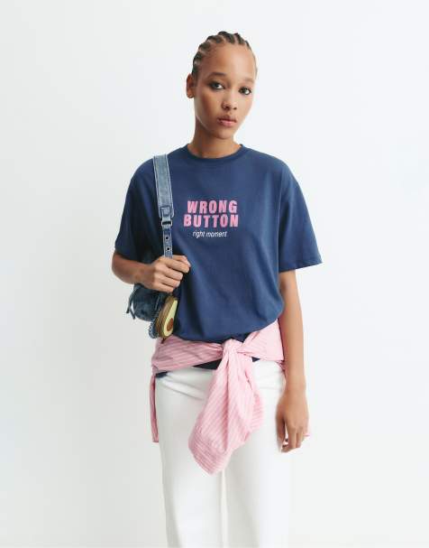 Pull&Bear - T-shirt met korte mouwen en grafische telefoonprint in blauw - view 1