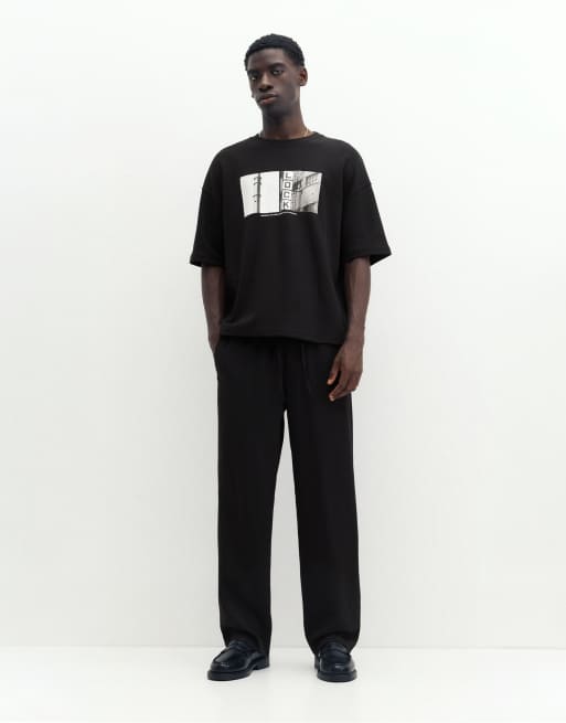 Pull&Bear T-shirt met korte mouwen, zware kwaliteit, met fotoprint in zwart, 4 van 7