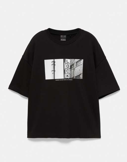Pull&Bear T-shirt met korte mouwen, zware kwaliteit, met fotoprint in zwart, 6 van 7