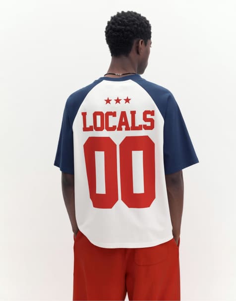 Pull&Bear - T-shirt met korte raglanmouwen in marineblauw - view 1