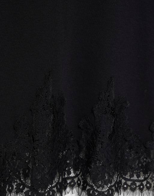 Pull&Bear T-shirt met lange mouwen en kanten zoom in zwart, 6 van 7