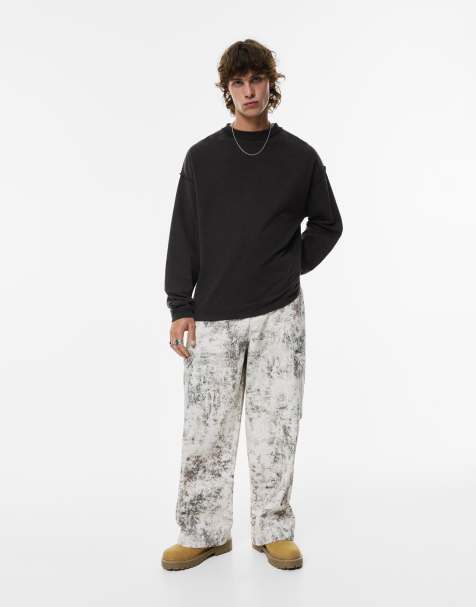 Pull&Bear - T-shirt met lange mouwen en naden in zwart - view 1