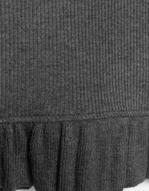 Pull&Bear T-shirt met lange mouwen en ruche in gemêleerd grijs, 6 van 7