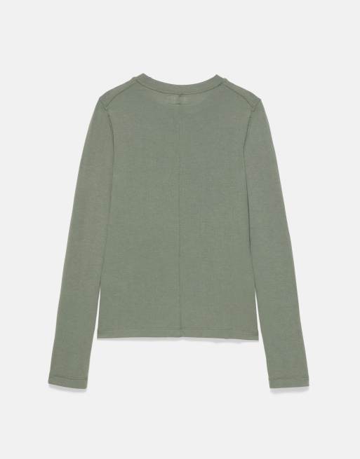 Pull&Bear T-shirt met lange mouwen in kaki, 7 van 7