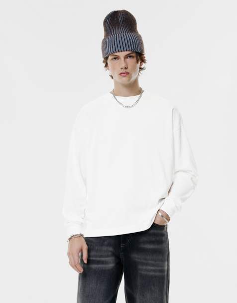 Pull&Bear - T-shirt met lange mouwen in wit - view 1
