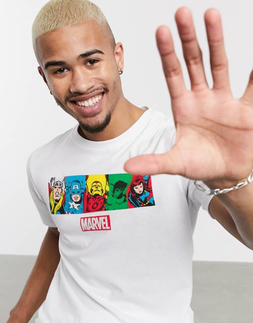 Pull&Bear - T-shirt met Marvel-print in wit