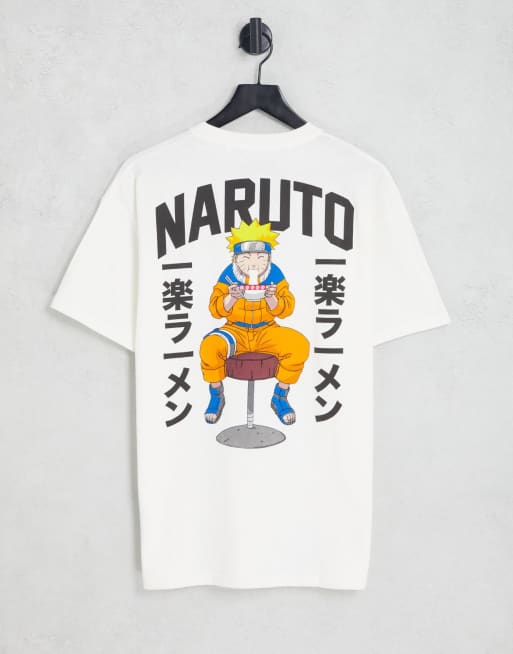 Pull&Bear - T-shirt met Naruto-print op de achterkant in wit
