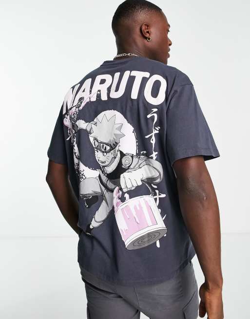 Pull&Bear - T-shirt met Naruto-print op de achterkant in zwart