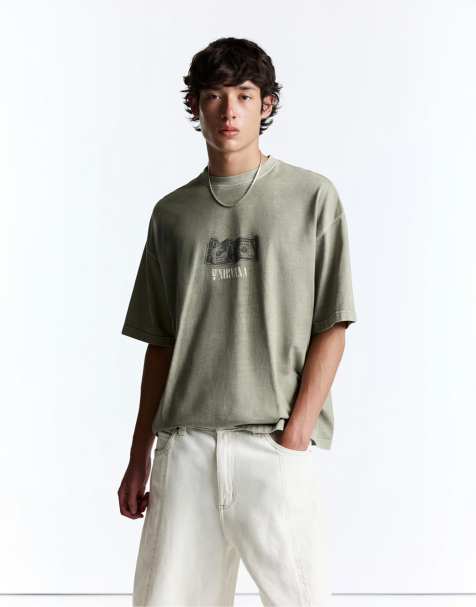 Pull&Bear - T-shirt met Nirvana-print in kaki - view 1