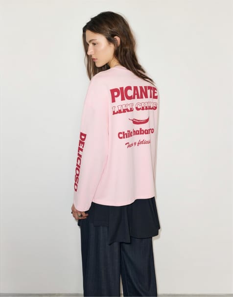 Pull&Bear - T-shirt met opdruk van peper in roze - view 1