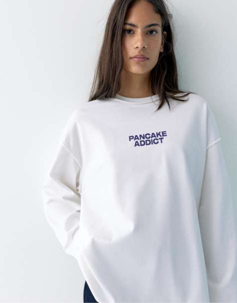 Pull&Bear - T-shirt met pancake addict-print in ijswit - view 1