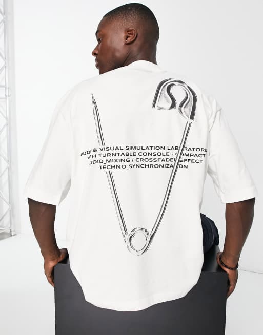 Pull&Bear - T-shirt met paperclip print in wit