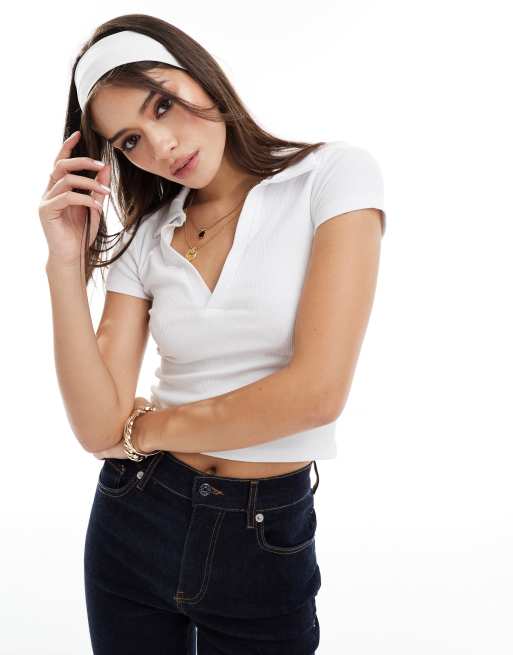 Pull&Bear - T-shirt met polokraag in wit