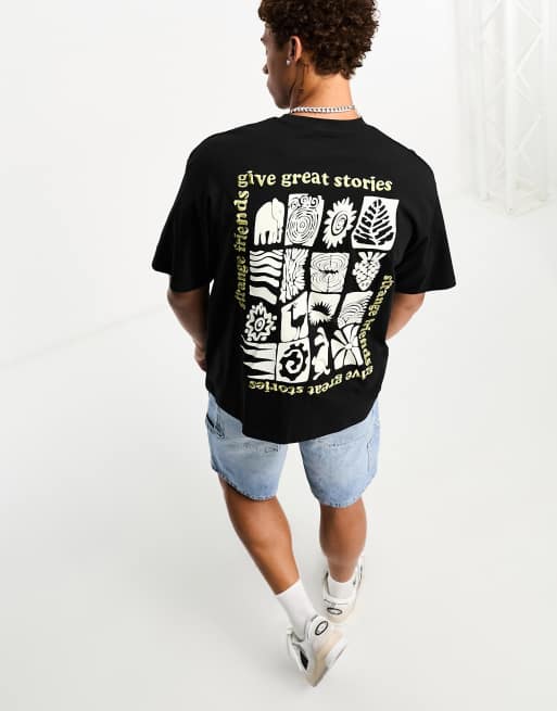 Pull&Bear - T-shirt met print in zwart