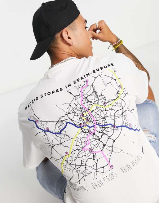 Pull&Bear - T-shirt met print van stadsplattegrond in wit