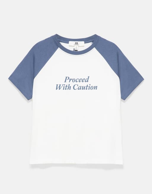 Pull&Bear T-shirt met raglanmouwen en slogan in ijsblauw, 2 van 4