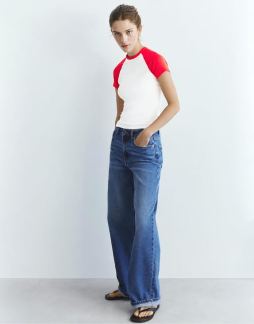 Pull&Bear - T-shirt met raglanmouwen in rood, 2 van 4