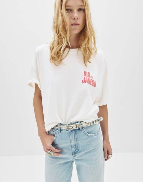 Pull&Bear - T-shirt met 'Rio de Janeiro' in ijsgrijs - view 1
