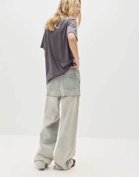 Pull&Bear - T-shirt met tropische print in donkergrijs - view 1