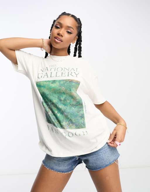 Pull&Bear - T-shirt met Van Gogh-print in crème