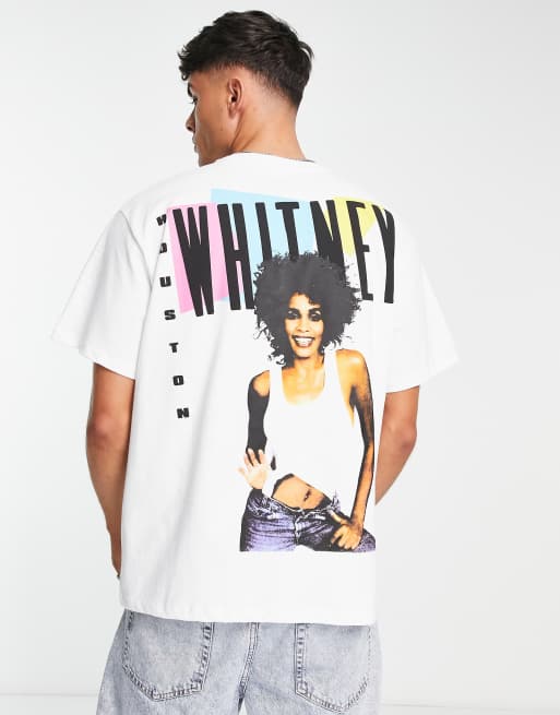 Pull&Bear - T-shirt met Whitney Houston-print op de rug in wit