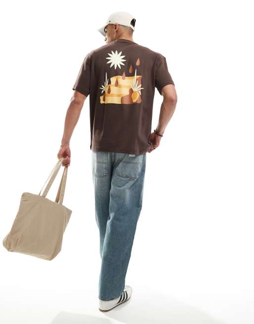 Pull&Bear - T-shirt met woestijnprint in bruin