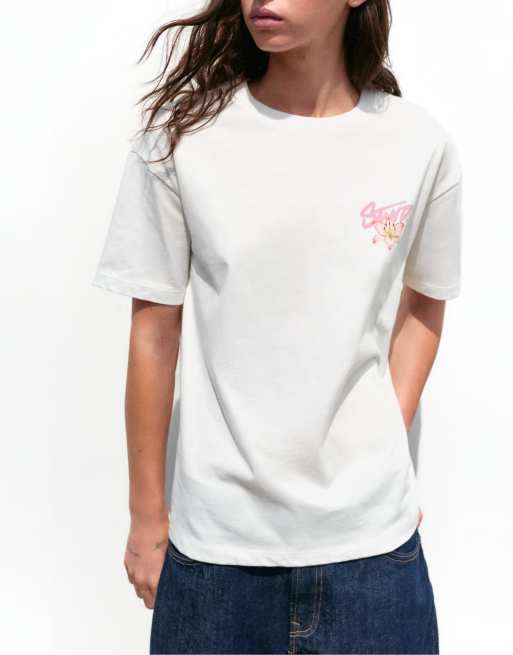 Pull&Bear T-Shirt mit Blumenmuster in Weiß, 3 von 7