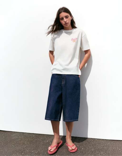 Pull&Bear T-Shirt mit Blumenmuster in Weiß, 4 von 7