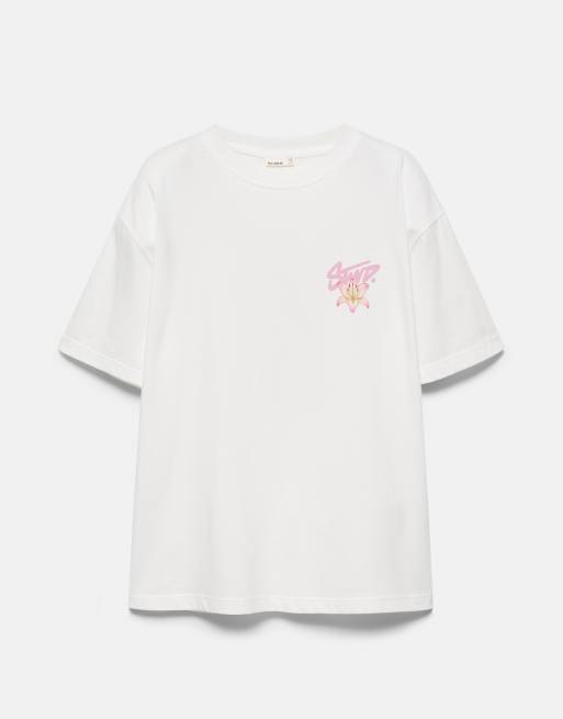 Pull&Bear T-Shirt mit Blumenmuster in Weiß, 5 von 7